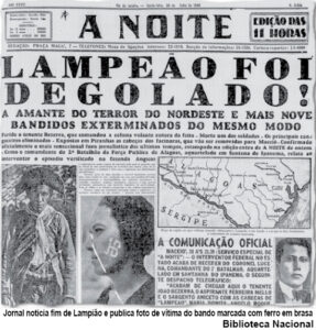 Notícia do jornal "A Noite" repercute morte de Lampião, destacando que ele foi degolado.