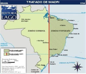 Mapa do tratado que ocorreu em 1750 entre Portugal e Espanha. Foto: Reprodução/Internet 