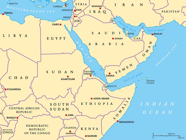 É possível perceber os países que são banhados pelo mar e as ligações com outros cursos d’água (Foto: depositphotos)