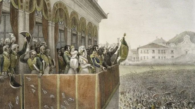 Representação do Dia do Fico, momento em que Dom Pedro I decide contrariar a corte portuguesa e permanecer no Brasil.