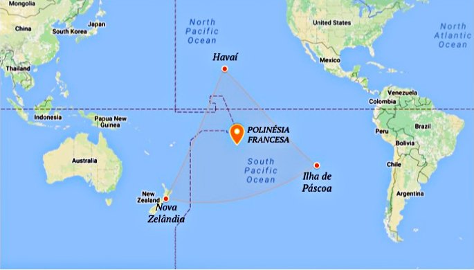 Mapa mostra a distância dos lugares mais próximos à Ilha de Páscoa, destacando eu isolamento.