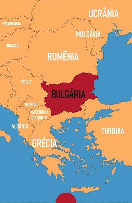 Mapa mostra a localização da Bulgária e seus vizinhos.